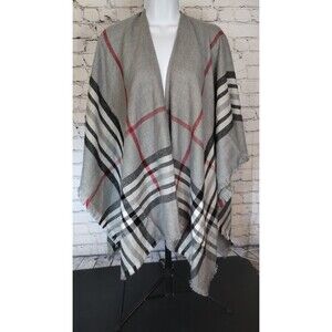 Women's V. FRAAS Plaid Ruana Open Poncho Wrap One Size